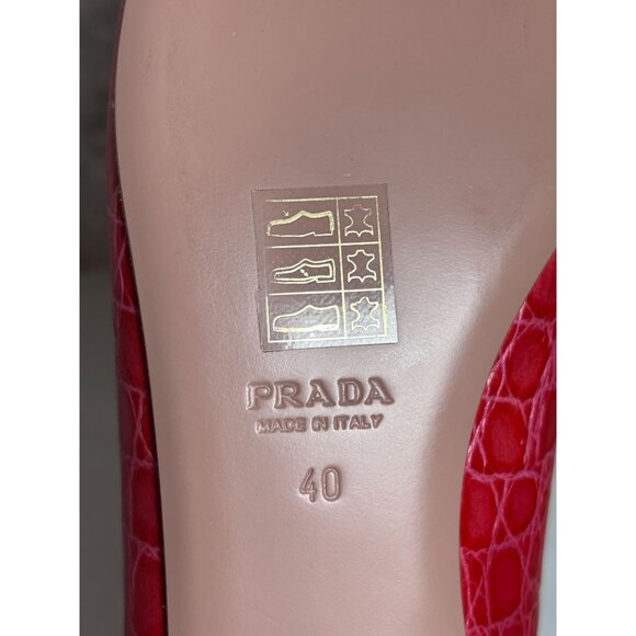 PRADA St. Cocco Bicolo Croc Embossed Leather Bow Flats in Red/Purple - EU Sz 40 - Picture 6 of 9